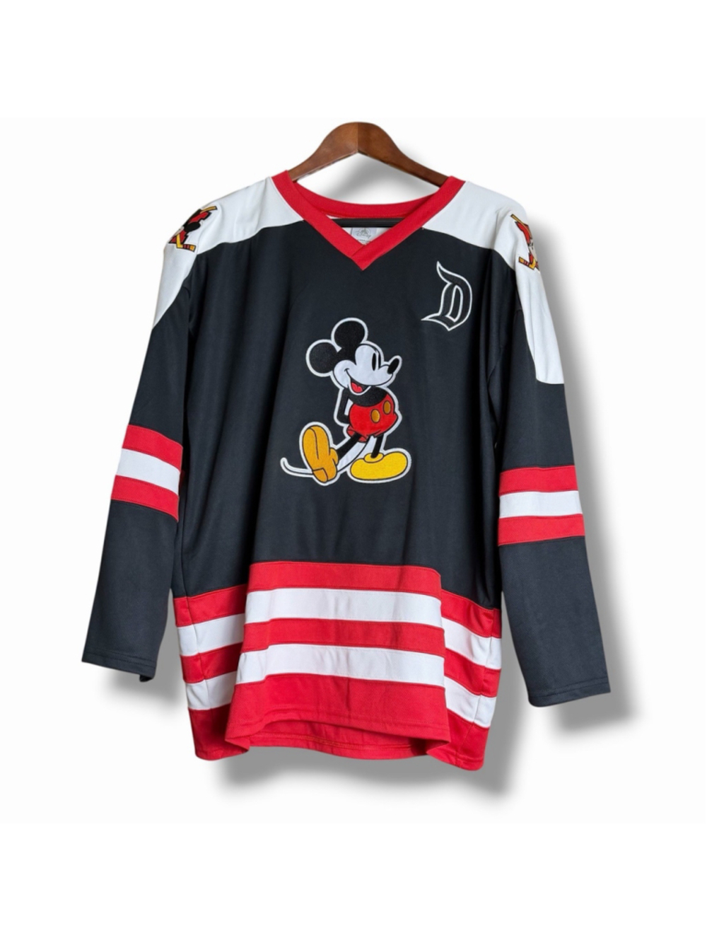 Disney Parks Mickey Mouse Hockey Jersey Adult Medium Black Red 28 WDW NWOT